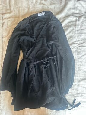 Princess Polly Black Wrap Trench Coat with Waist Tie